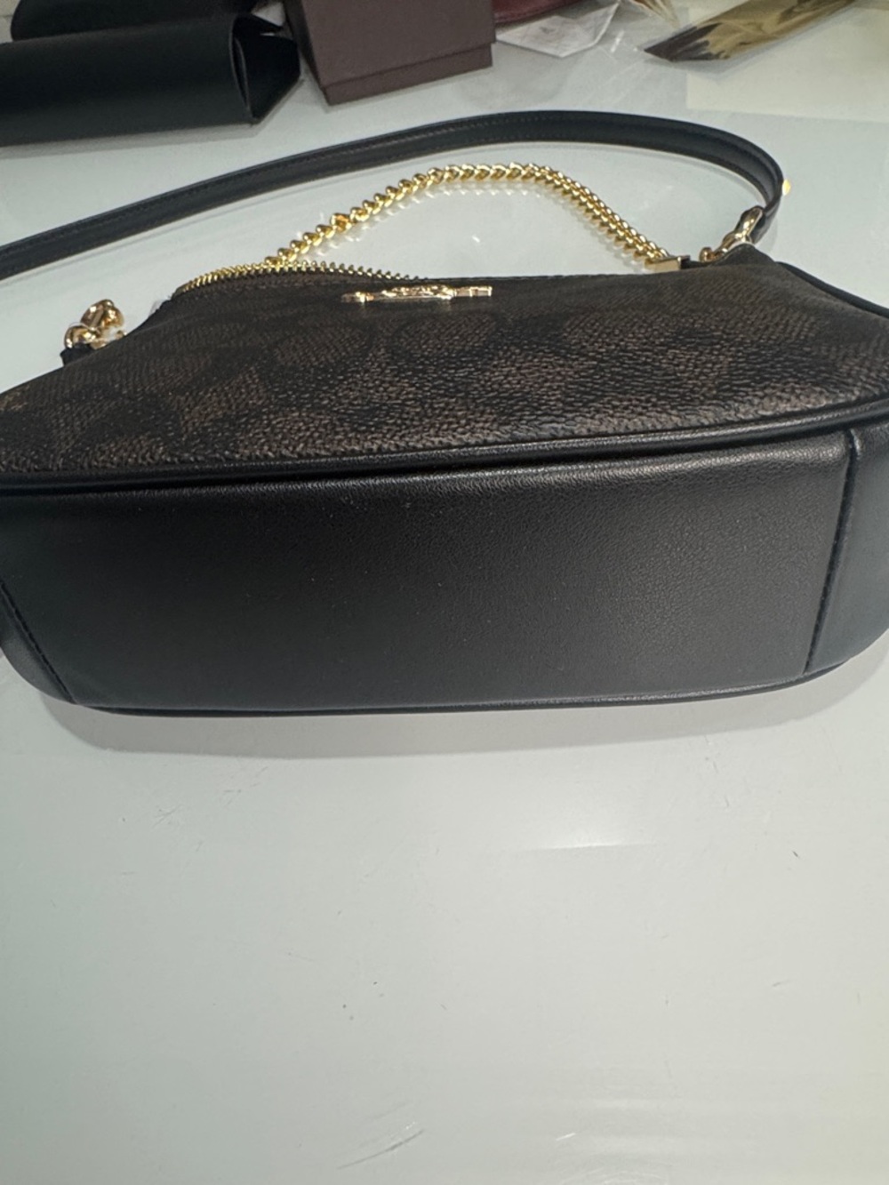 COACH Teri Dark Brown Signature Mini Crossbody or shoulder bag with Gold Chain - Picture 6 of 12